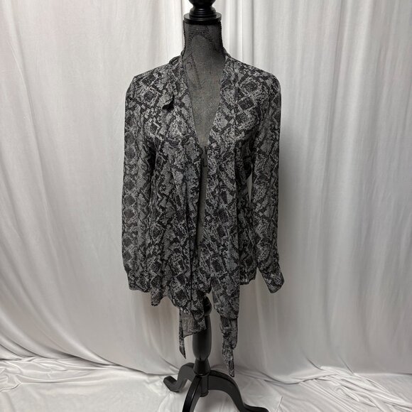 Violet & Claire Blouse Womens Size Large Snake Print Sheer Long Sleeve Neck Tie - Picture 3 of 10